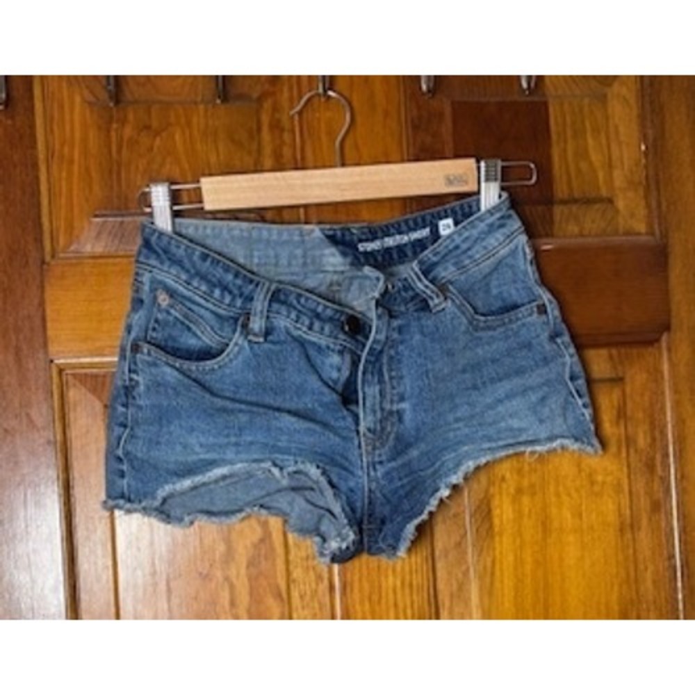 Volcom Stoney Stretch Shorts Womens 26 Blue Denim Cut Off Frayed Hem